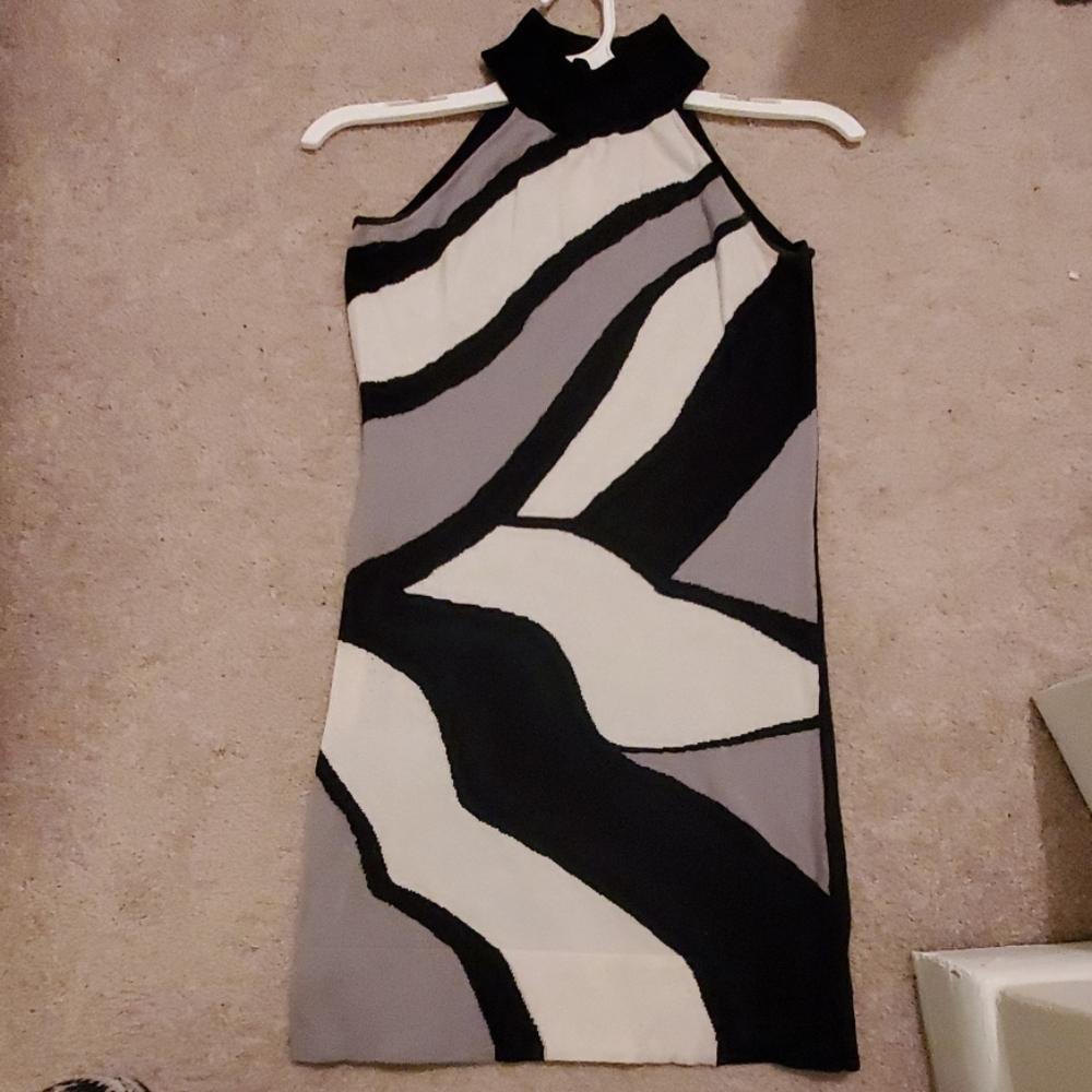 Arden B black and white high neck mini dress M